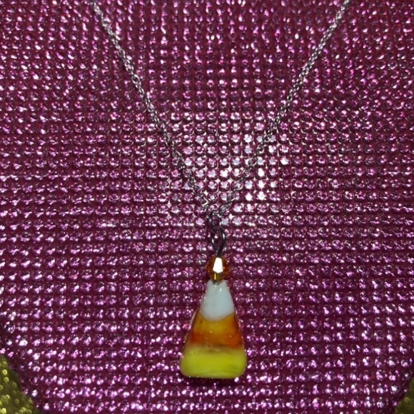 Candy Corn Sterling Silver Necklace Bedazzled Bead Y2K Jewelry Spooky Halloween - Picture 13 of 14